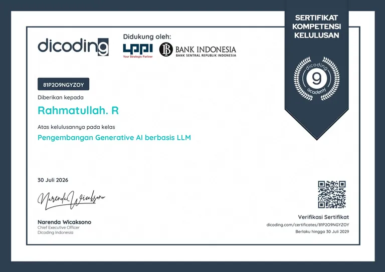 Developing Generative AI with LLMs, Dicoding certificate