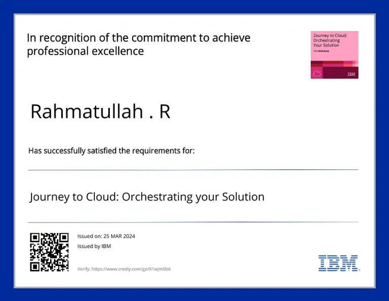 Journey to Cloud: Orchestrating Your Solution, IBM certificate